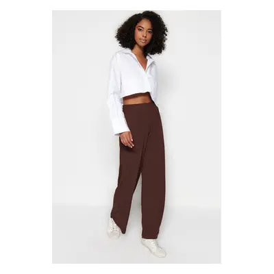 Trendyol Brown Wide Leg/Relaxed Cut High Waist Stretchy Trousers