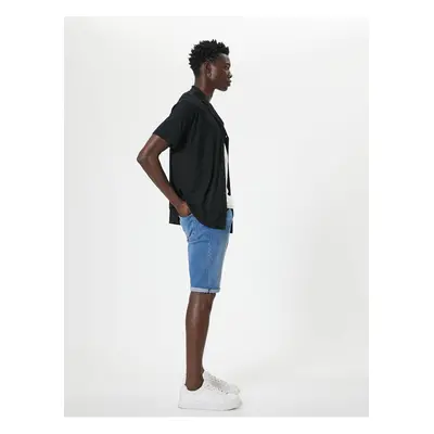 Koton Slim Fit Denim Shorts Bermuda Button Pocket Detailed