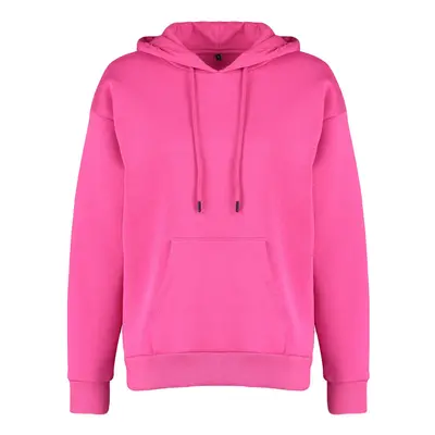 Trendyol Fuchsia Thick Fleece Inside Oversize/Wide Fit with a Hooded Basic Knitted Sweatshirt