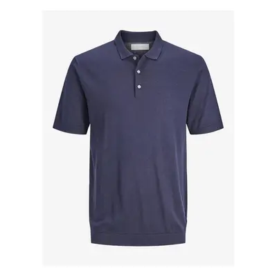 Jack & Jones Tmavě modré pánské úpletové polo tričko příměsí lnu Jack & Jon - Pánské