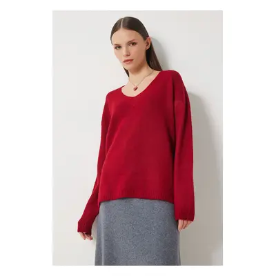 Happiness İstanbul Women's Red V Neck Knitted Sweater