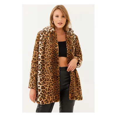 Bianco Lucci Women's Hooded Leopard Patterned Fur