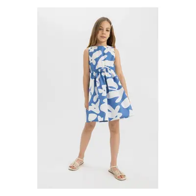 DEFACTO Girls' Poplin Sleeveless Patterned Dress