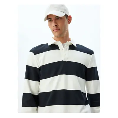 Koton Polo Collar Sweatshirt Printed Button Detail Cotton Blend