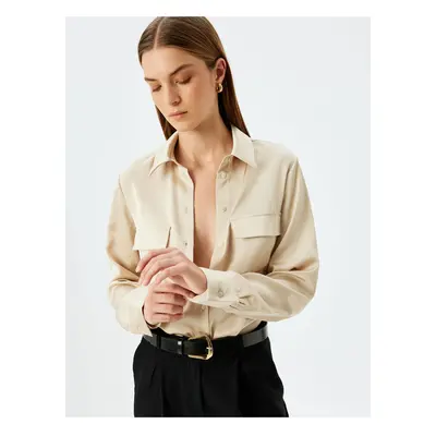 Koton Long Sleeve Flap Pocket Detailed Satin Shirt