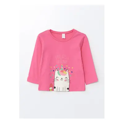 LC Waikiki Crew Neck Printed Long Sleeve Baby Girl T-Shirt