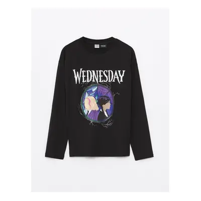 LC Waikiki Crew Neck Wednesday Printed Long Sleeve Girls T-Shirt