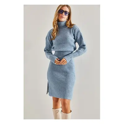 Bianco Lucci Women's Turtleneck Sweater Elastic Waist Dress