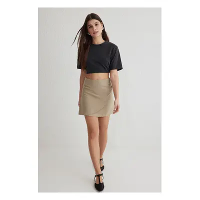 Trendyol Grey Linen Look with Gathered Detail Mini Skirt