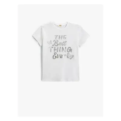 Koton T-Shirt Slogan Printed Short Sleeve Crew Neck Textured Cotton