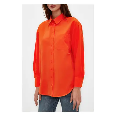 Trendyol Dark Orange Single Pocket Boyfriend Woven Cotton Shirt