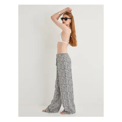 Koton Leopard Patterned Trousers with Lace Waist Viscose Fabric