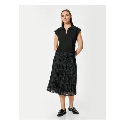 Koton High Waist Tulle Lined Pleated Polka Dot Midi Skirt