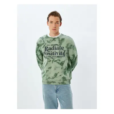 Koton Slogan Printed Sweatshirt Crew Neck Washed Raised Cotton Blend