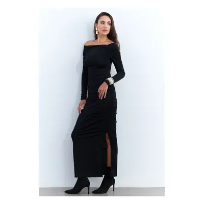 Cool & Sexy Women's Black Draped Maxi Dress SHR7