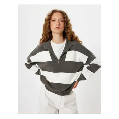 Koton Half Zipper Pullover Sweater Long Sleeve Color Block