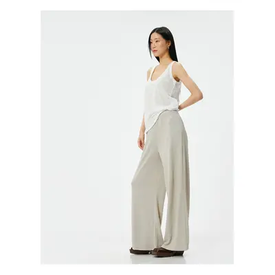 Koton Wide Leg Trousers Regular Waist Elastic Viscose Blend