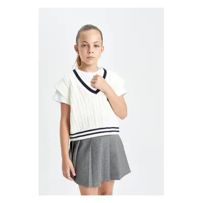 DEFACTO Girl Standard Fit V Neck School Knit Sweater