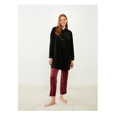 LC Waikiki Women's Hooded Embroidered Long Sleeve Pajamas Top