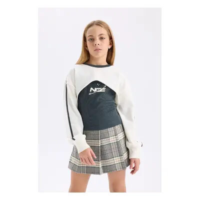 DEFACTO Girl's Crew Neck Digital Printed Sweatshirt