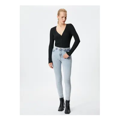 Koton Vysoký pas Skinny Leg Skinny Light Indigo Dámské džínové kalhoty 4WAL40123MD