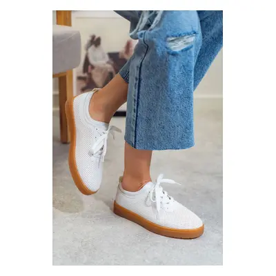 NİŞANTAŞI SHOES Venice White Matte Flat Sole Lace-Up Women's Sneakers