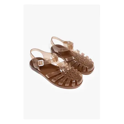 NİŞANTAŞI SHOES Anderline Sheer Brown Women's Sandals with a Belt Detail