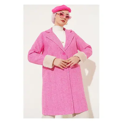 Bigdart Women's Fish Back Cashew Coat with Feather Sleeves - Fuchsia