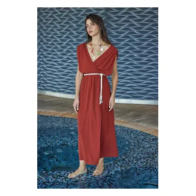 Trendyol Tile Belted Maxi Woven Beach Dress