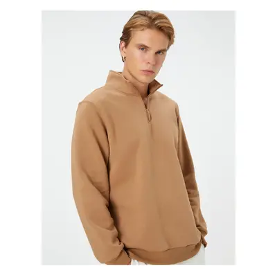 Koton Half Zipper Sweatshirt Stand Collar Long Sleeve Ribbed