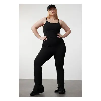 Trendyol Curve Black U-Neck Scuba Knitted Jumpsuit