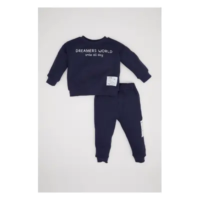 DEFACTO Baby Boy Label Printed Thessaloniki Fabric Sweatshirt Tracksuit Bottom 2-Piece Set