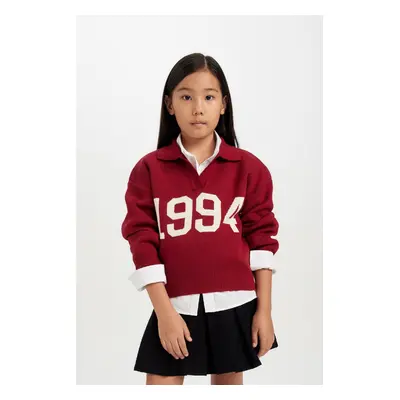 DEFACTO Girl Red Polo Neck Knitted Sweater