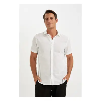 DEFACTO White Regular Fit Basic Plain Cotton Short Sleeve Shirt