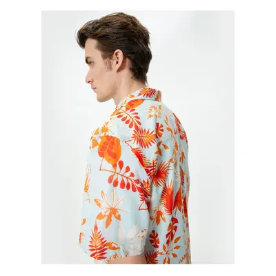 Koton Summer Shirt Short Sleeve Floral Patterned Classic Collar Button Down