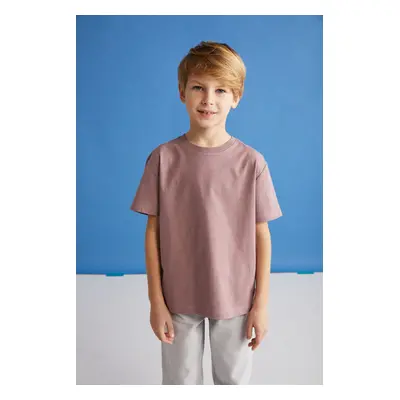 GRIMELANGE Fae Boys 100% Cotton Short Sleeve Crew Neck Damson / Gray / White T-shirt