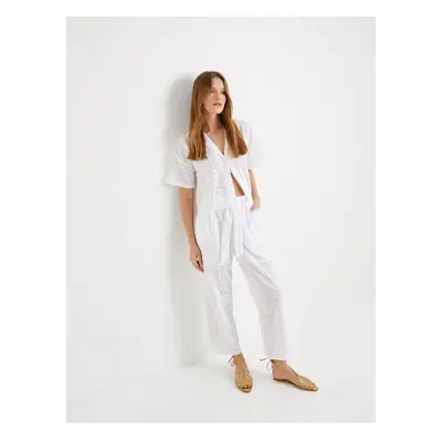 Koton Scallop Trousers Normal Waist Belted Straight Leg Cotton Pocket