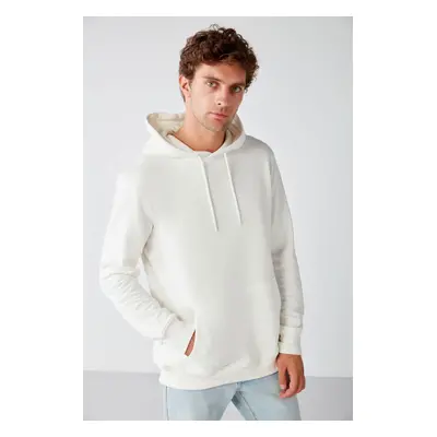 GRIMELANGE Jorge Men's Soft Hooded Organic Cotton Kangaroo Pocket Regular Ecru Sweatshirt