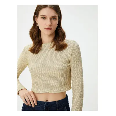 Koton Crop Sweater Silvery Crew Neck Long Sleeve