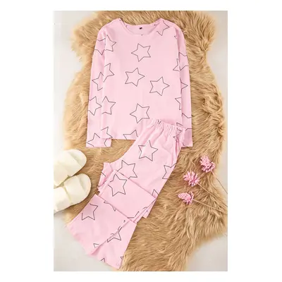 Trendyol Pink 100% Cotton Star Knitted Pajama Set