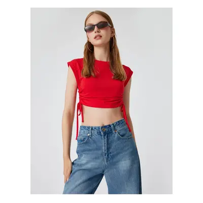 Koton Sleeveless Crop T-Shirt with Gathered Side Ties and Crew Neck