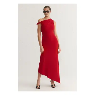 Trendyol Red Asymmetrical Collar Knitted Dress