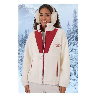 Bigdart Zippered Plush Jacket - Claret Red