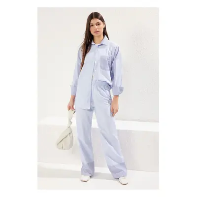 Trendyol Blue Oversized Striped Pocket Detail Woven Bottom-Top Set