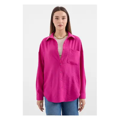 Bigdart Single Pocket Oversize Linen Shirt - Dark Pink