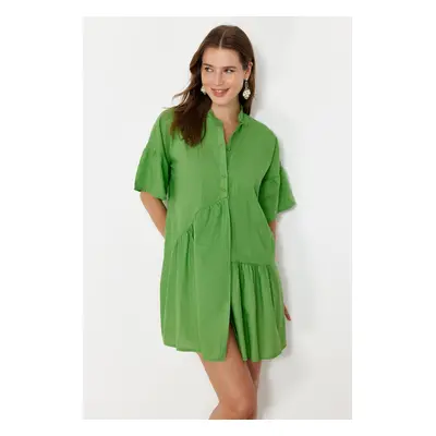 Trendyol Green Wide Fit Mini Woven Ruffle Beach Dress