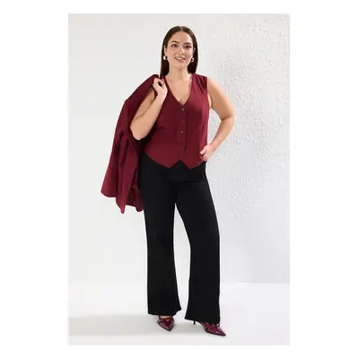 Trendyol Curve Burgundy V-Neck Lined Woven Plus Size Vest