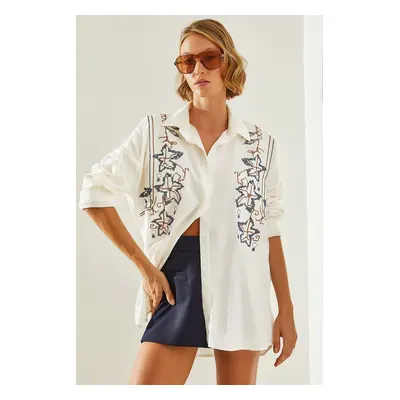 Bianco Lucci Women's Embroidered Patterned Oversize Shirt