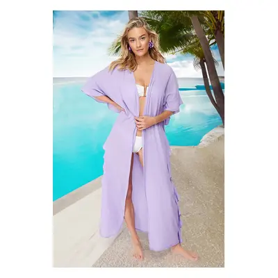 Trendyol Pink Belted Maxi Woven Frilly Kimono & Kaftan