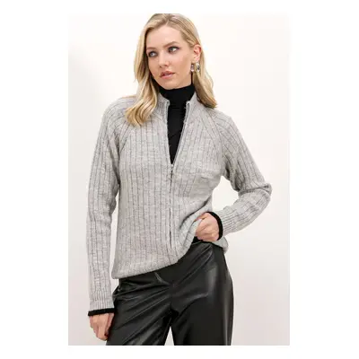 Bigdart Zippered Knitwear Cardigan - Gray